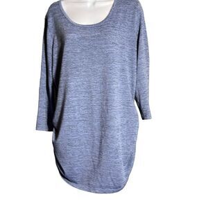 Heather Blue Tunic/Top w/ Crochet Lace Back Detail – Soft Stretch – See Measurem